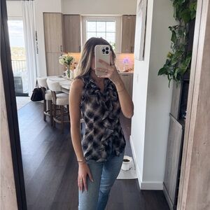 Urban Behavior Black and White Checkered Ruffle Blouse (Size Small)